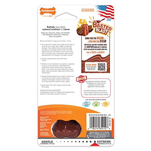Juguete Masticar Huesos Nylabone Tocino y Sabor a Bistec Mediano para Perros Masticadores Agresivos