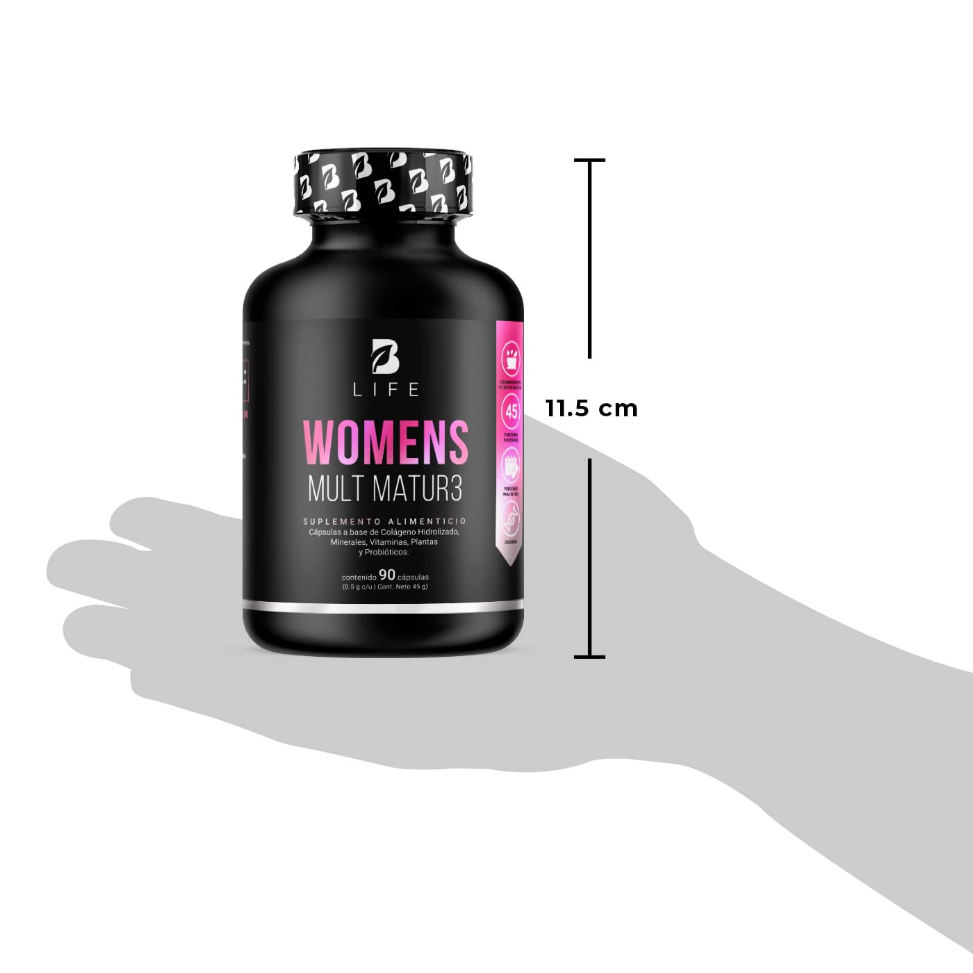 B Life Company Multivitamínico para Mujer Mayor de 40 años con 90 Cápsulas. Ingredientes naturales: Colágeno, Inositol, Maca, Probioticos. Womens Mult Mature.