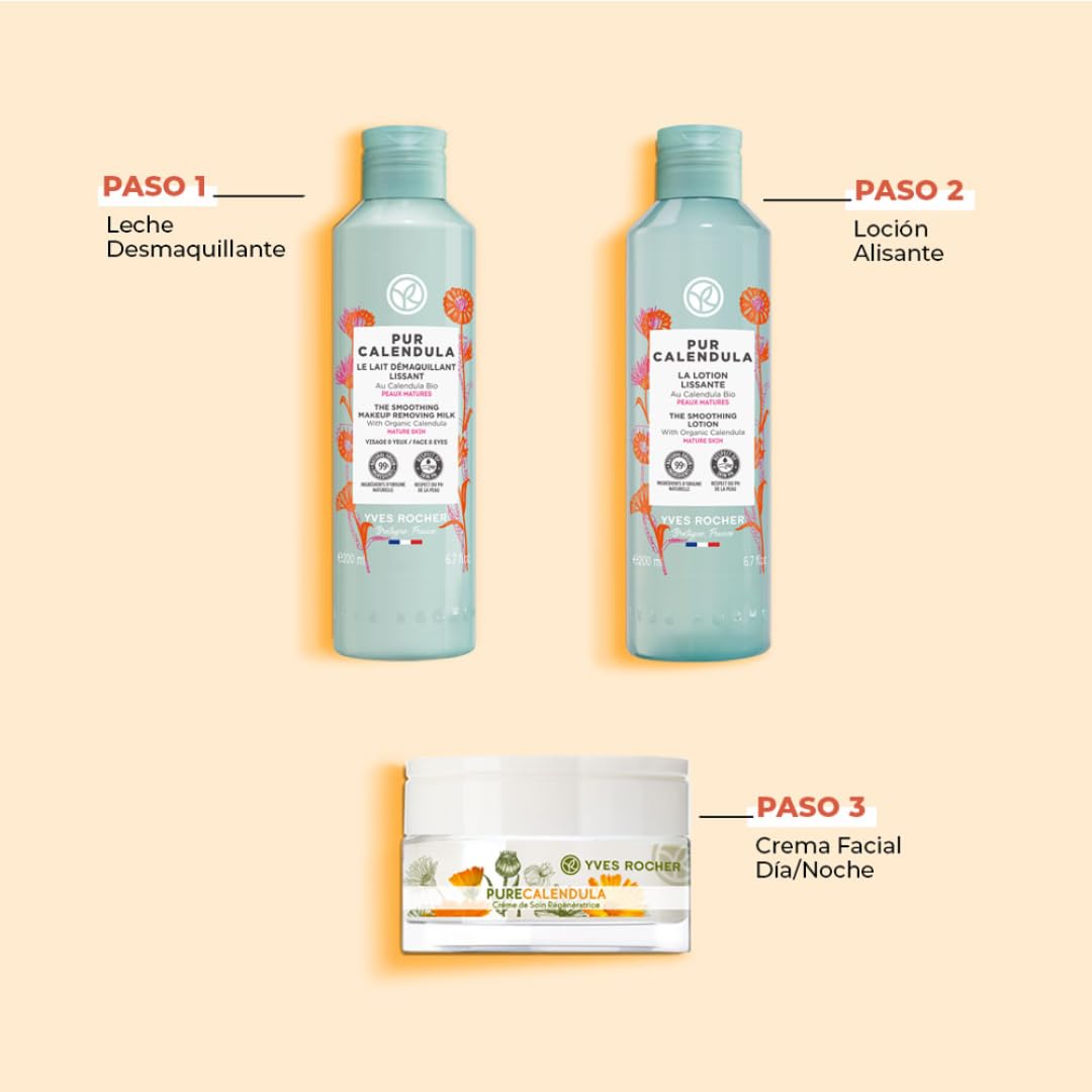 Yves Rocher Set PURE CALENDULA: Loción Facial Alisante (200 ml) + Crema Facial Día/Noche Regeneradora (50 ml)