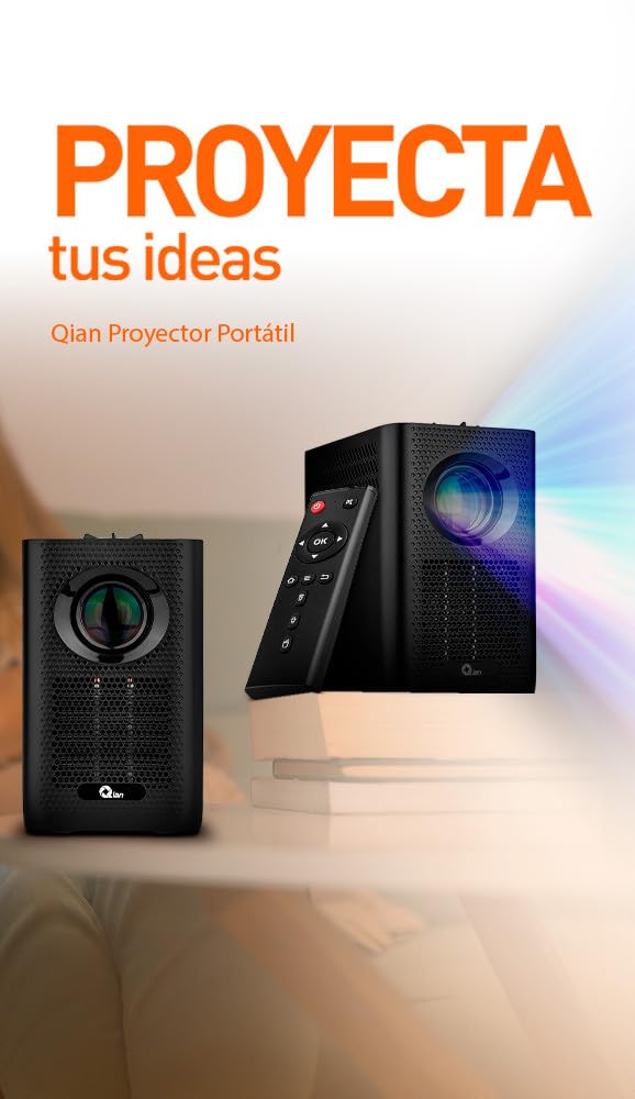 QIAN.MX Proyector Portatil LCD 5500 Lumenes (120 Ansi) hasta 30,000 Hrs HD 1280x720 Bluetooth Wi-fi Altavoz 5w hasta 100 Pulgadas Hdmi USB Android Integrado con Netflix, Youtube,QXP-EMHRA