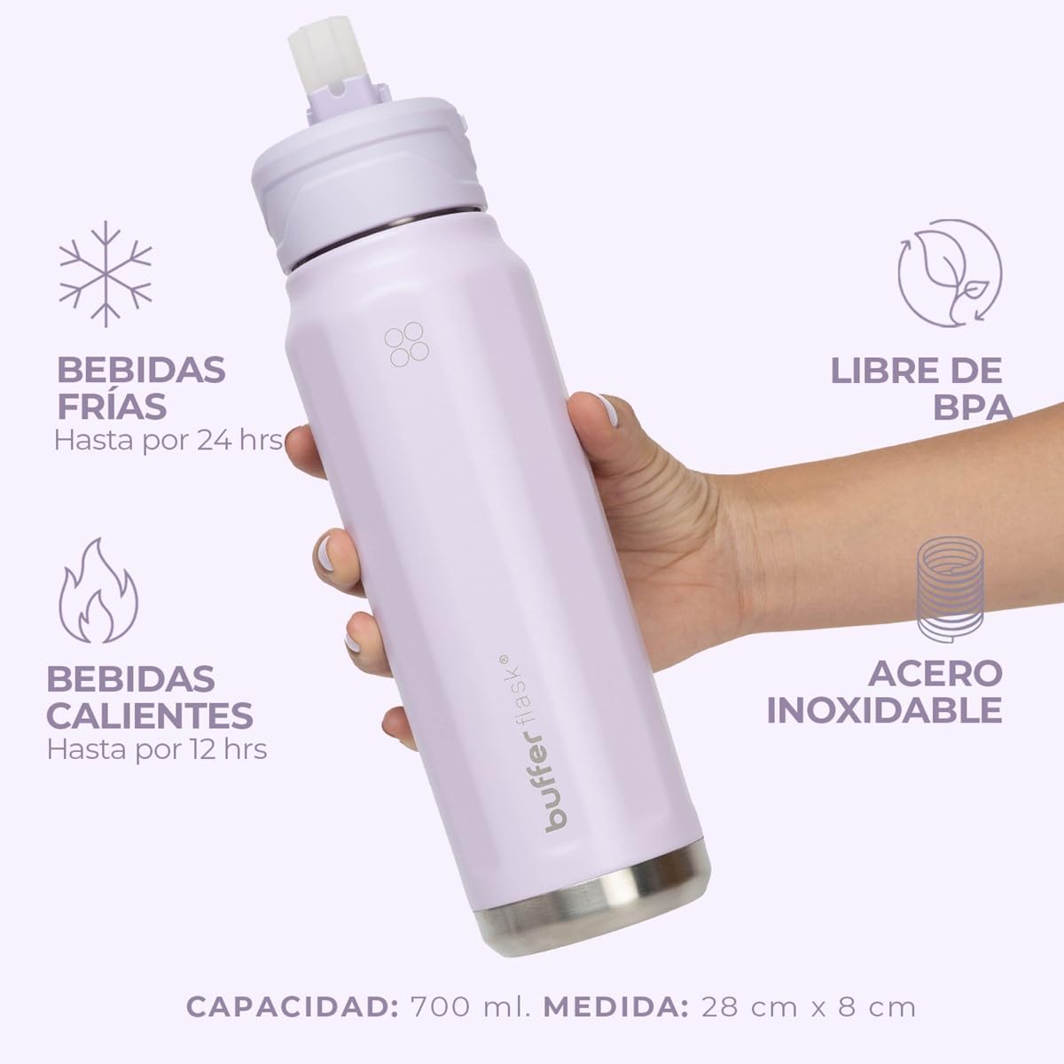 Termo de Acero Inoxidable BUFFER FLASK Soaked Lilac Antigoteo Hermético 700ml
