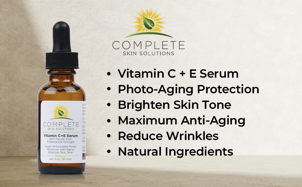 Natural Best Vitamin C E Serum With Ferulic And Hyaluronic Acid 15% Vitamin C, 1% Vitamin E, 0.5% Ferulic Acid by Complete Skin Solutions