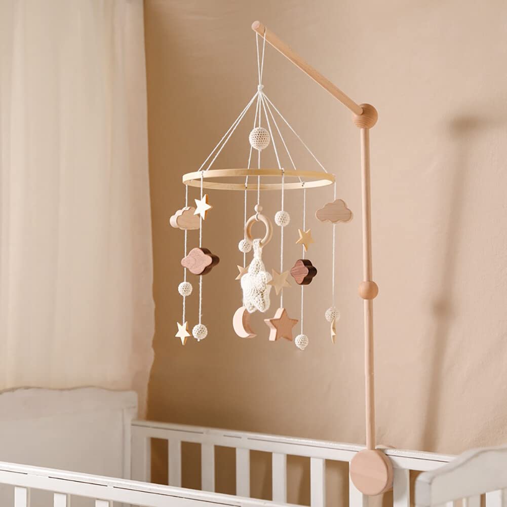 Lindo móvil para cuna – Decoración neutra de género con hojas de tela de fieltro, moisés bohemio para niñas y niños