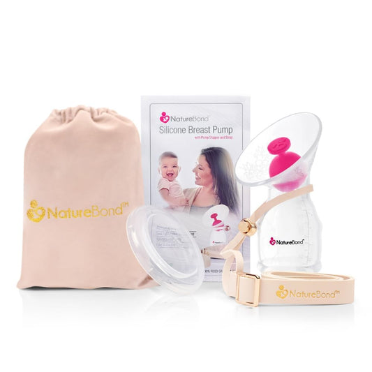 Extractor manual y recolector de leche materna hecho de silicona, de NatureBond | Paquete todo en uno: incluye correa para extractor, tapón, tapa y bolsita para transporte. Sellado al vacío en caja de regalo rígida. Libre de BPA