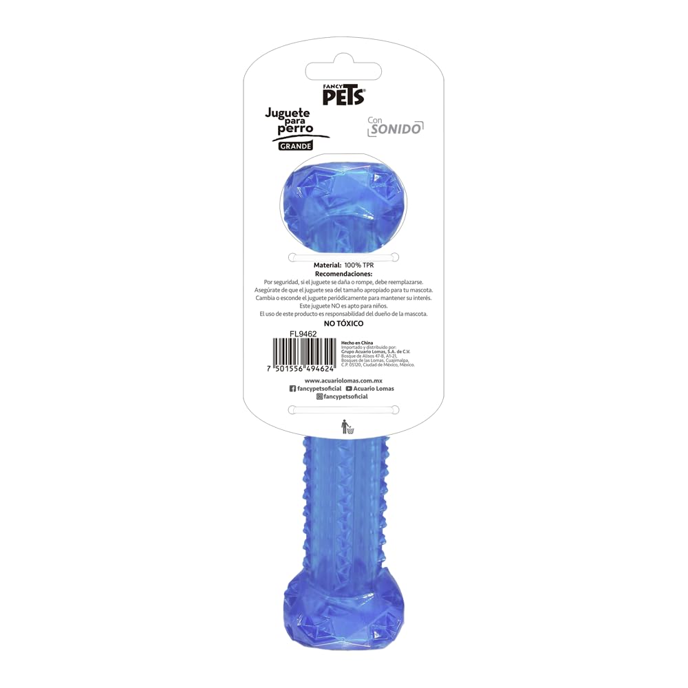 Juguete Prisma Mancuerna Fancy Pets Azul con Sonido para Perro Tamaño Grande