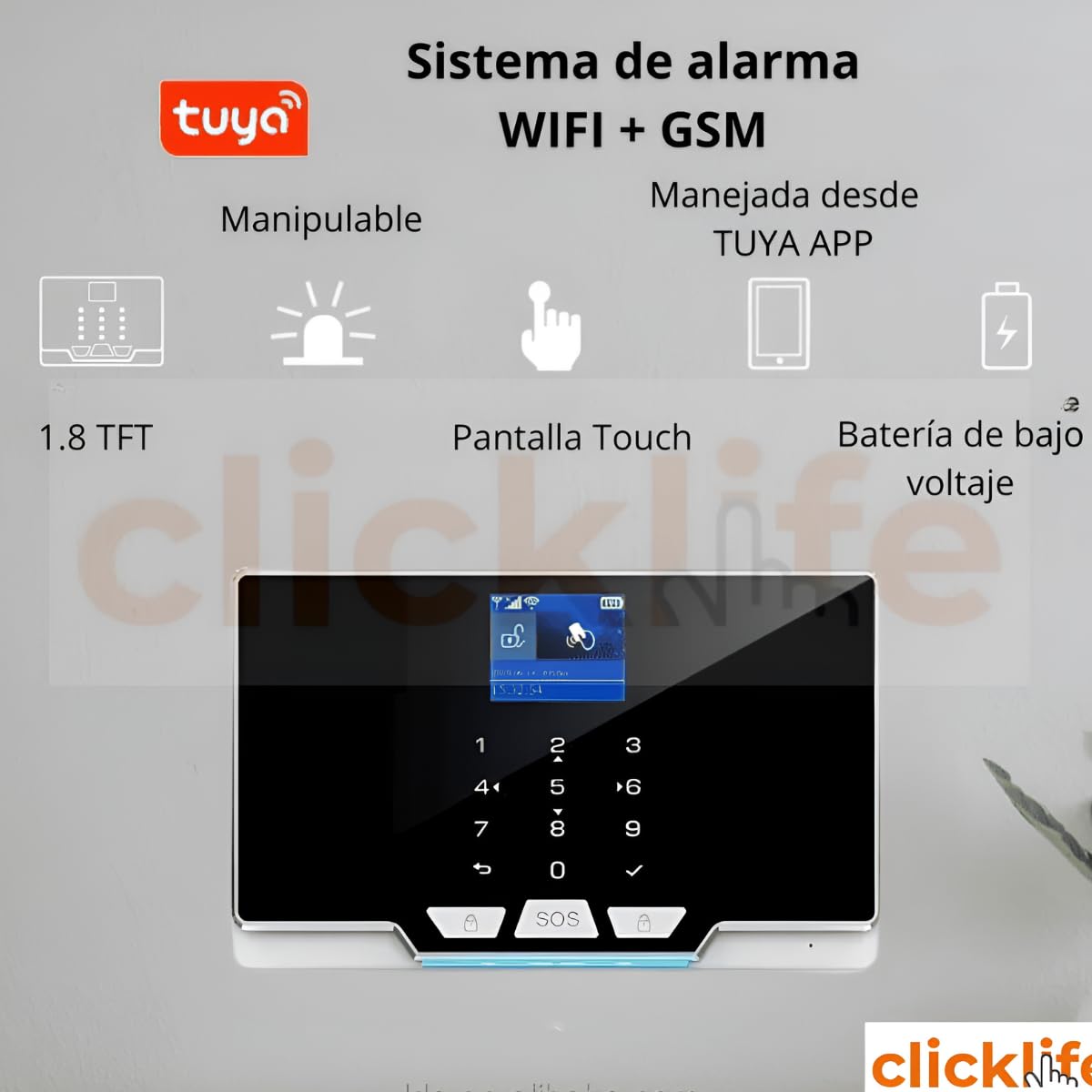 Clicklife Alarma para Casa Inalámbrica gsm y WiFi con 6 Sensores (3 de Movimiento y 3 Magnéticos) y Sirena de Control Remoto, RFID, Notificaciones en Tiempo Real, Compatible con Smartlife y Tuya