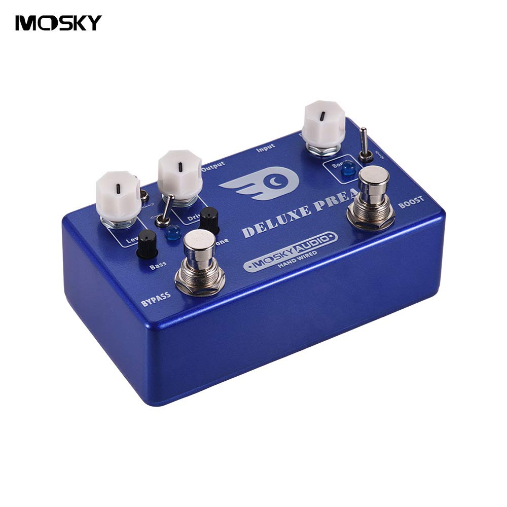 Deluxe PREAMP 2 en 1 Pedal de Efectos de uitarra Boost + Efectos Overdrive clásicos Carcasa Totalmente de Metal con Bypass Verdadero