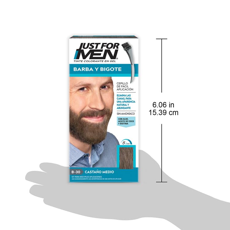 Just For Men Tinte Colorante en Gel Para Barba y Bigote,Castaño Medio B30, Sin Amoníaco,Con Cepillo De Fácil Aplicación, 66ml