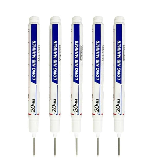 Marcador de Agujeros Profundos de 20 mm con Punta Larga, Tinta Permanente e Impermeable, Herramienta de Marcado para Carpintería y Baño(Blanco)