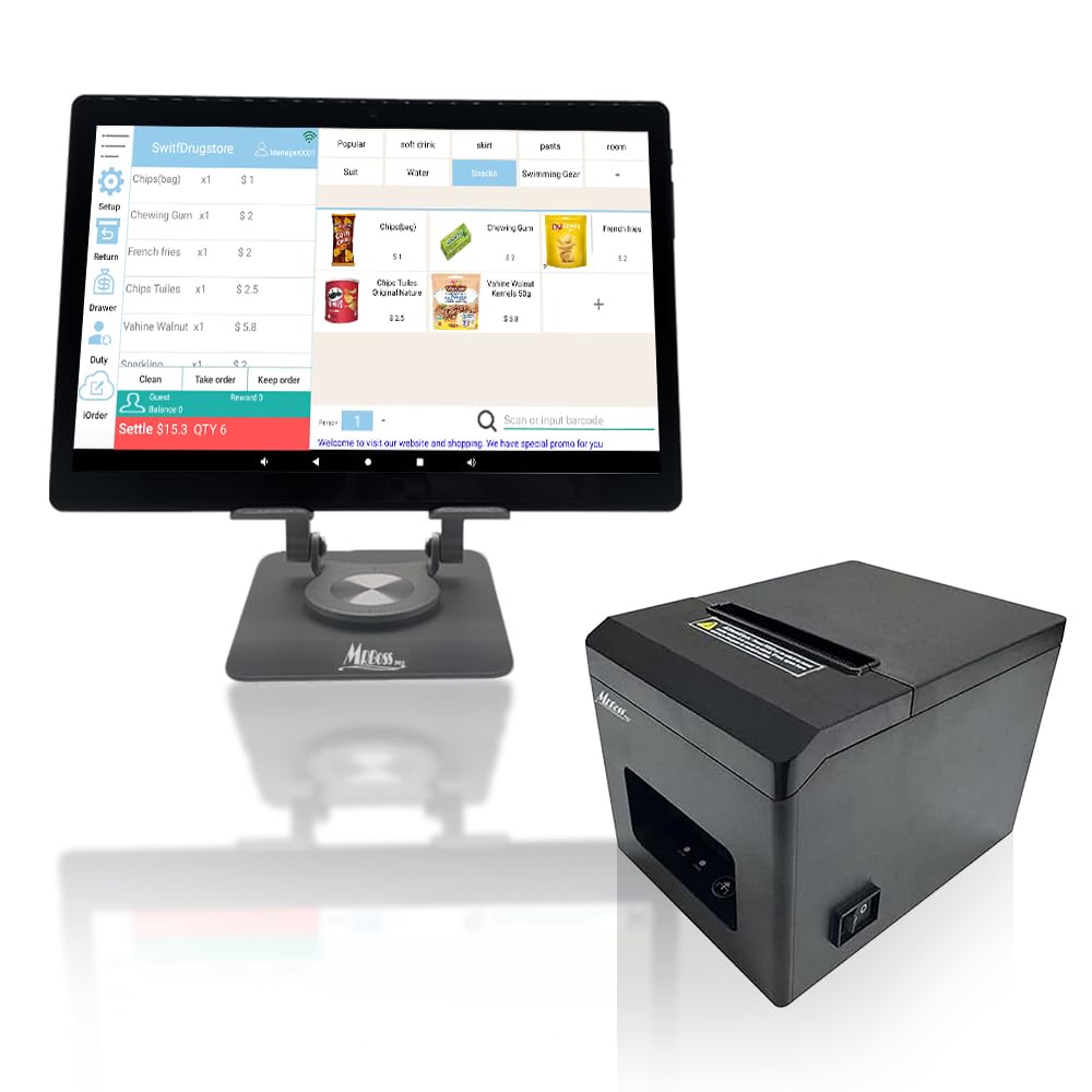 Tableta de Registro de Caja Móvil MRBOSS 10.1 Pulgadas con Soporte de Impresora para Pequeñas Empresas y Restaurantes