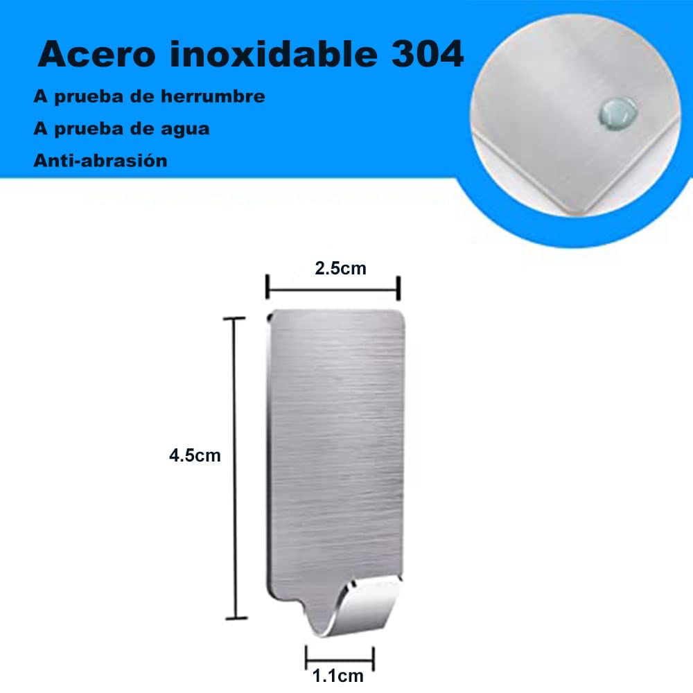 Ganchos de pared autoadhesivos de acero inoxidable 8pcs - (Gancho grande 4.5 * 2.5 * 1.1cm) Ganchos de Metal para Colgar Ropa, Abrigo, Toalla, Llaves, Bolsos, Hogar, Cocina, Baño