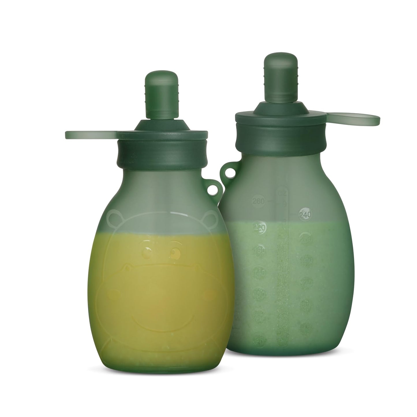haakaa Hippo - Bolsa de silicona de apertura ancha – Bolsas reutilizables para niños pequeños, bolsas de comida para bebés con amplia apertura para fácil llenado y limpieza, perfecta para purés y