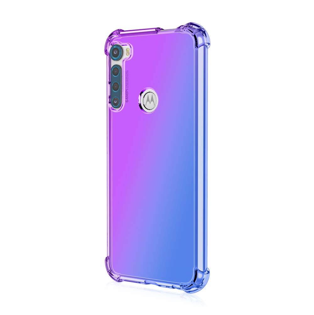 DABUNA Funda para Moto One Fusion Plus Case Uso Rudo,Transparente Colores Degradados Protectora de Cámara Anticaída Carcasa Bumper(Púrpura Azul)