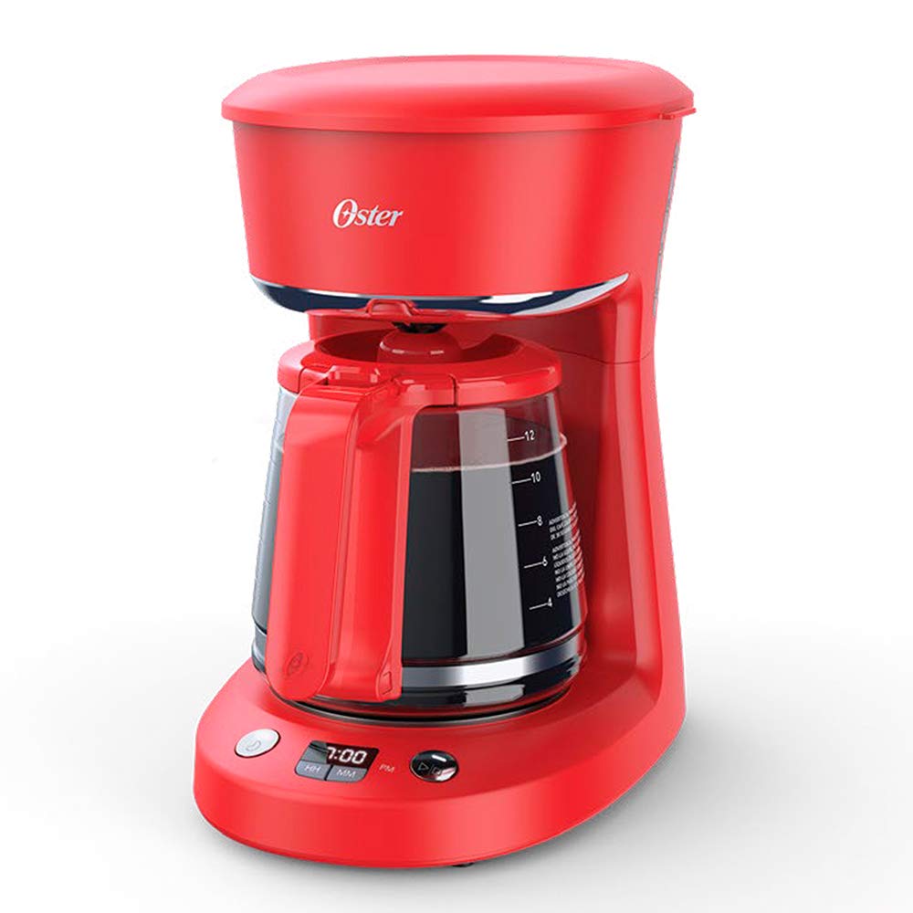 Cafetera Oster roja sistema programable 12 tazas con reloj digital