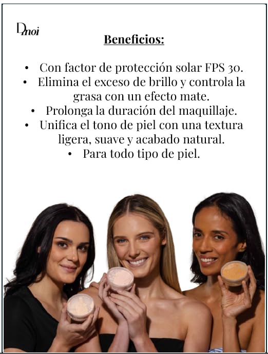Demoiselle Polvo de Arroz Facial Suelto Traslúcido Natural Perlescente con FPS 30 | Acabado Mate | Control de Brillo y Grasa | 30 g