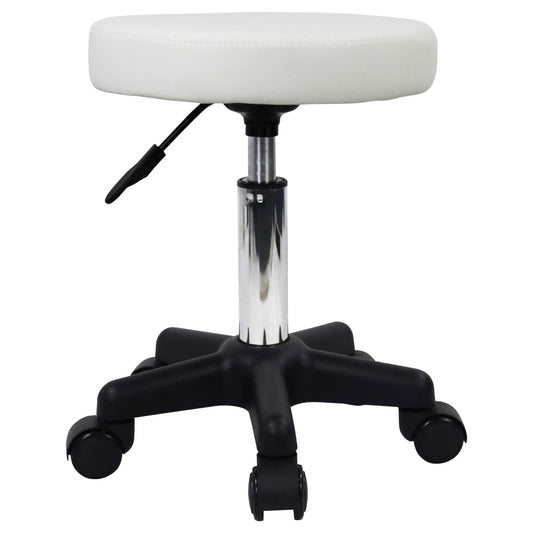 FURWOO Taburete redondo de altura ajustable con ruedas para spa, salón de masaje, color blanco