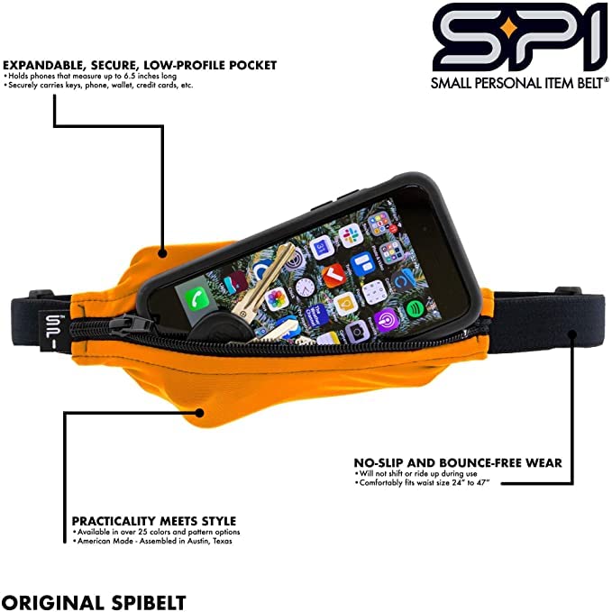 Cinturón de Bolsillo SPIbelt Negro Expandible y Ajustable para Correr para Mujer y Hombre