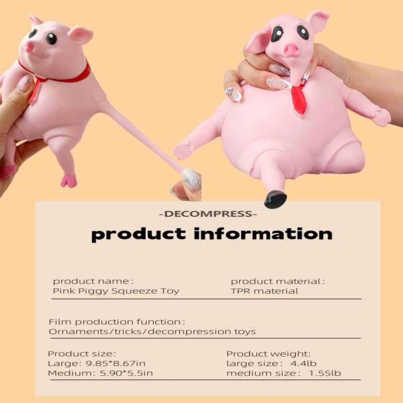 JINSUPIN - Juguete blando de cerdo rosa - Adorable juguete de descompresión para aliviar el estrés, diversión perfecta para niños y adultos (cerdo mediano)