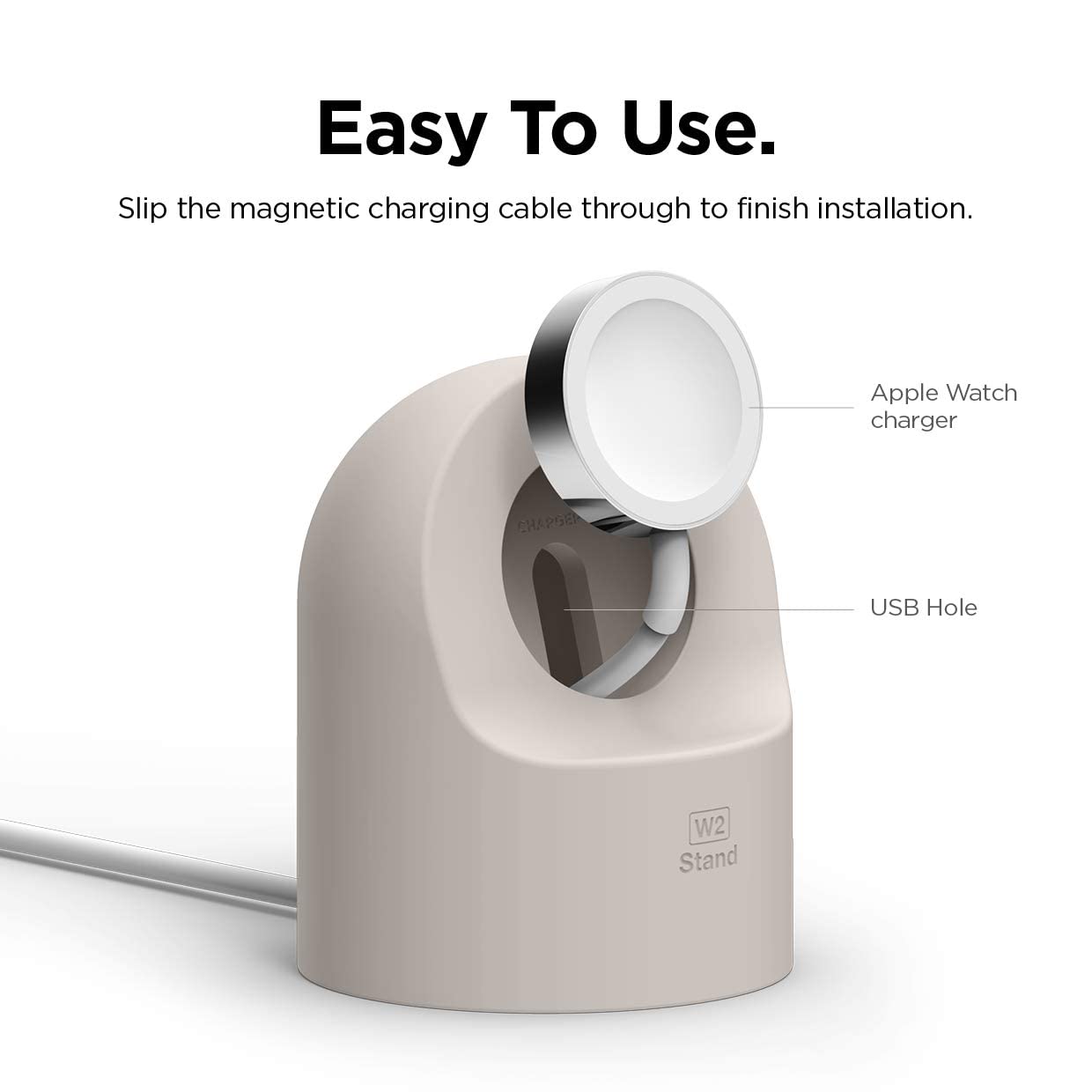 elago W2 Soporte de Cargador Compatible con Apple Watch Series Ultra3/Ultra2/Ultra,11/10/9/8/7/6/5/4/3/2/1,SE3/SE2/SE (49,46,45,44,42,41,40,38mm), Silicona Duradera,Modo Mesita Noche,Cable NO Incluido