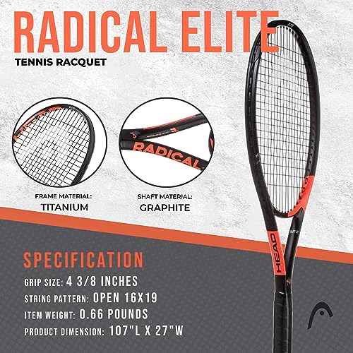 HEAD Ti. Radical Elite - Raqueta de Tenis (27 Pulgadas), Color Gris y Naranja
