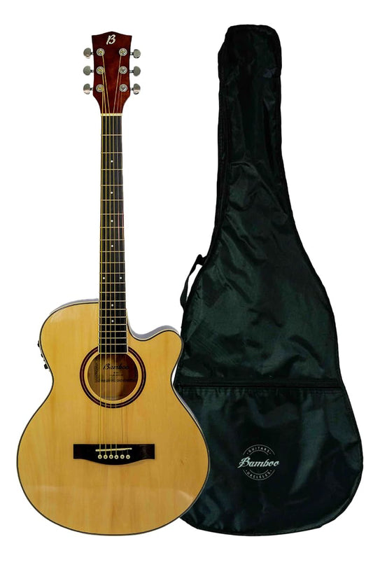 BAMBOO, Guitarra Electroacustica Natural Linden - Incluye Funda - Guitarra Acustica con corte y equalizador para principiantes.
