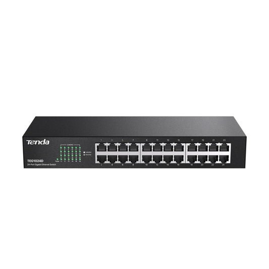 Tenda Switch TEG1024D Ethernet de 24 Puertos Gigabit 10/100/1000 Mbps , no administrable, transmisión dúplex.