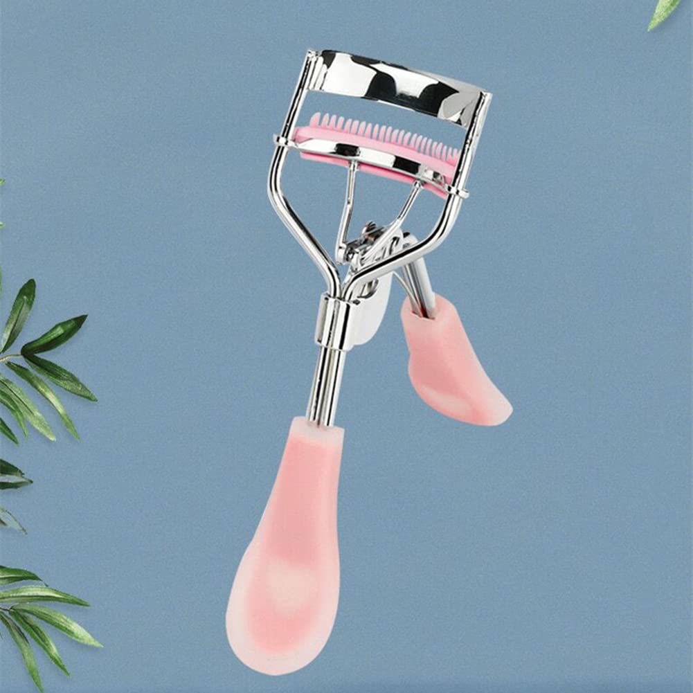 Rizadores de pestañas de acero inoxidable con peine integrado, rizadores de pestañas de belleza con 5 almohadillas de repuesto de silicona (rosa-1)