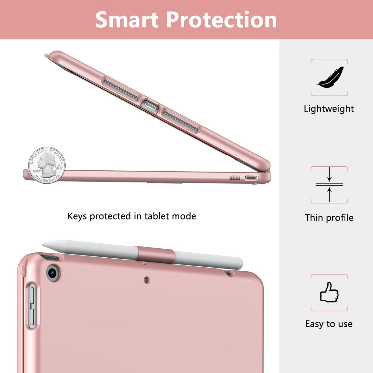 Funda Protectora TQQ iPad 9.ª Generación Negro con Trackpad Multitáctil y Teclado Giratorio 360°