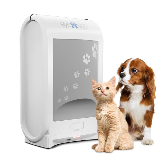 EYE-VAC Aspiradora sin contacto para mascotas, recogedor automático, bote sin bolsa de 1400 W para pelo y suciedad, color blanco