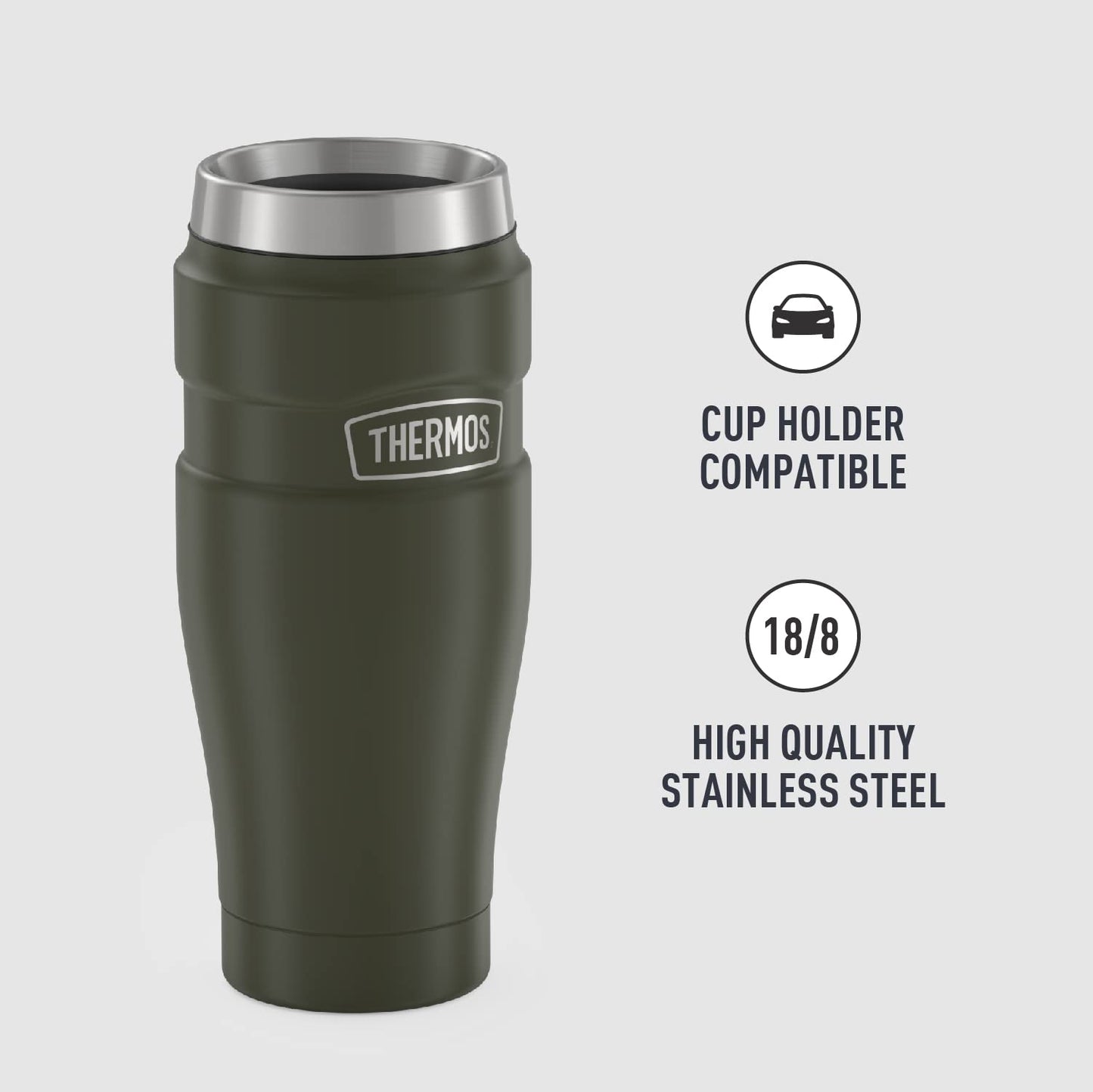 Vaso de Viaje Thermos King Acero Inoxidable 16 Onzas Verde Army