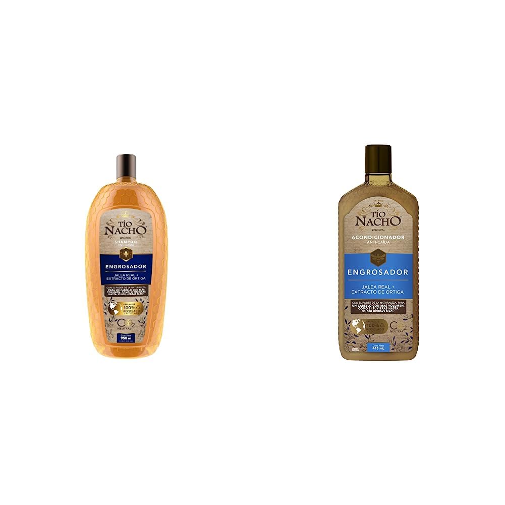 Tío Nacho ENGROSADOR, Shampoo JALEA REAL con extracto de ORTIGA, GINSENG, QUINOA, ALOE VERA y LÚPULO + Tío Nacho ENGROSADOR, Acondicionador JALEA REAL 415 ml