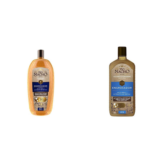 Tío Nacho ENGROSADOR, Shampoo JALEA REAL con extracto de ORTIGA, GINSENG, QUINOA, ALOE VERA y LÚPULO + Tío Nacho ENGROSADOR, Acondicionador JALEA REAL 415 ml