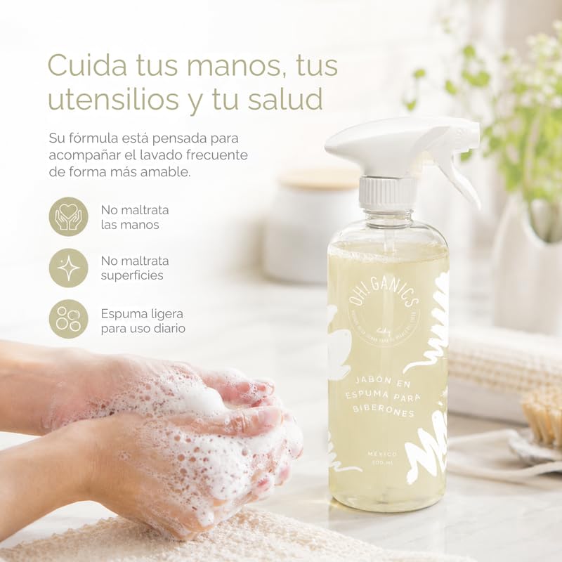 OH! GANICS Jabón Espuma para Biberones 500 ml, Ligera y Sin Fragancia