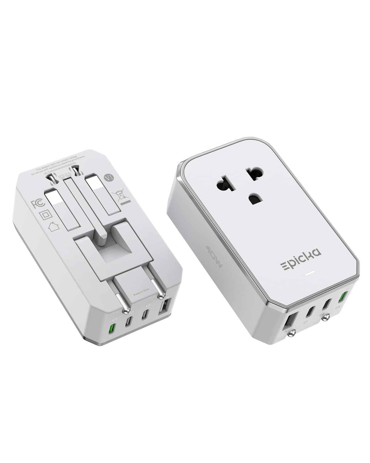 Adaptador de Viaje Universal EPICKA Blanco con Carga Rápida PD para Estados Unidos