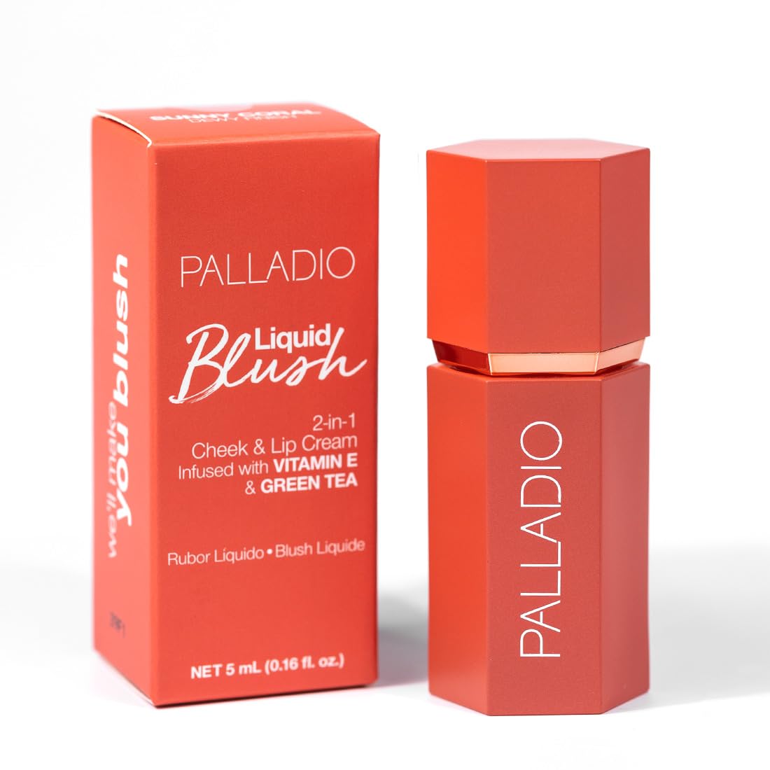 Palladio Rubor Líquido para Mejillas y Labios 2 en 1 Maquillaje, Rubor Facial, Fórmula Liviana en Crema, Resistente a Manchas, Rubor Pigmentado de Larga Duración, Acabado Radiante, Sunny Coral