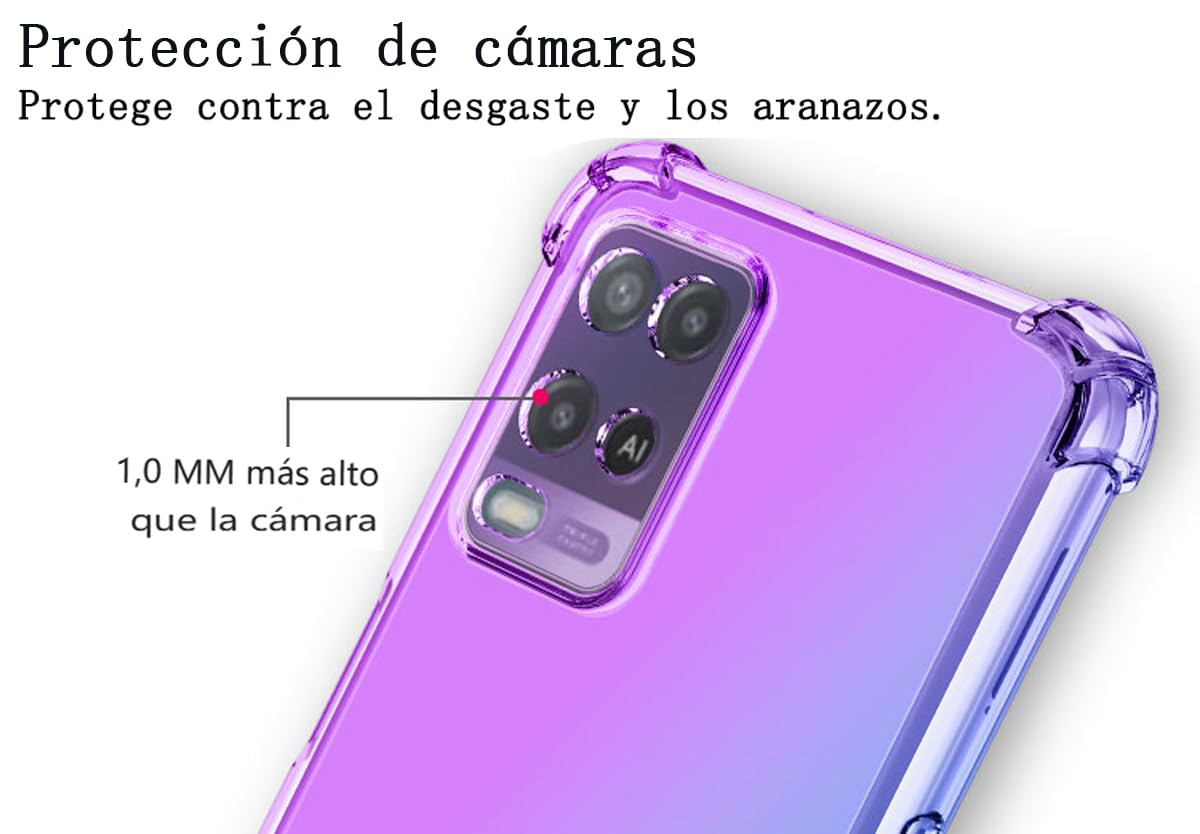 DABUNA Funda para OPPO A54 4G Case Uso Rudo,Transparente Colores Degradados Protectora de Cámara Anticaída Carcasa Bumper(Púrpura Azul)