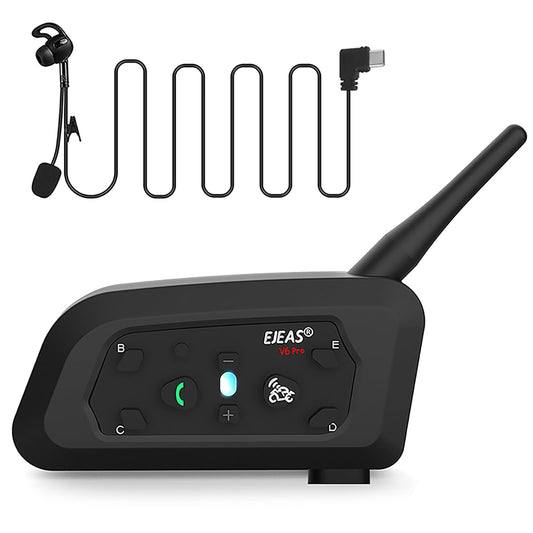 EJEAS V6c1 - walkie - talkie Bluetooth del árbitro, sistema de comunicación de auriculares Bluetooth del árbitro profesional de fútbol, distancia de walkie - talkie 1200m, reducción de ruido esp, batería 850mah, con reposabrazos 1 paquete