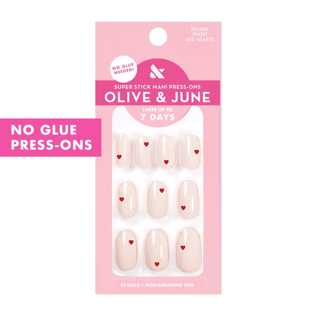 Olive & June Uñas postizas Classic Super Stick Mani | No se necesita pegamento | 32 pestañas, 16 tamaños | Pestañas no tóxicas, fáciles de poner y quitar, aspecto realista que no daña las uñas | Durac