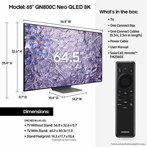 Samsung Neo QLED 8K QN800C Series Mini LED Quantum HDR Smart TV con diseño Ultra Delgado, Dolby Atmos, Sonido de Seguimiento de Objetos+, Q-Symphony 3.0, Alexa Incorporado (QN65QN800C, Modelo 2023)
