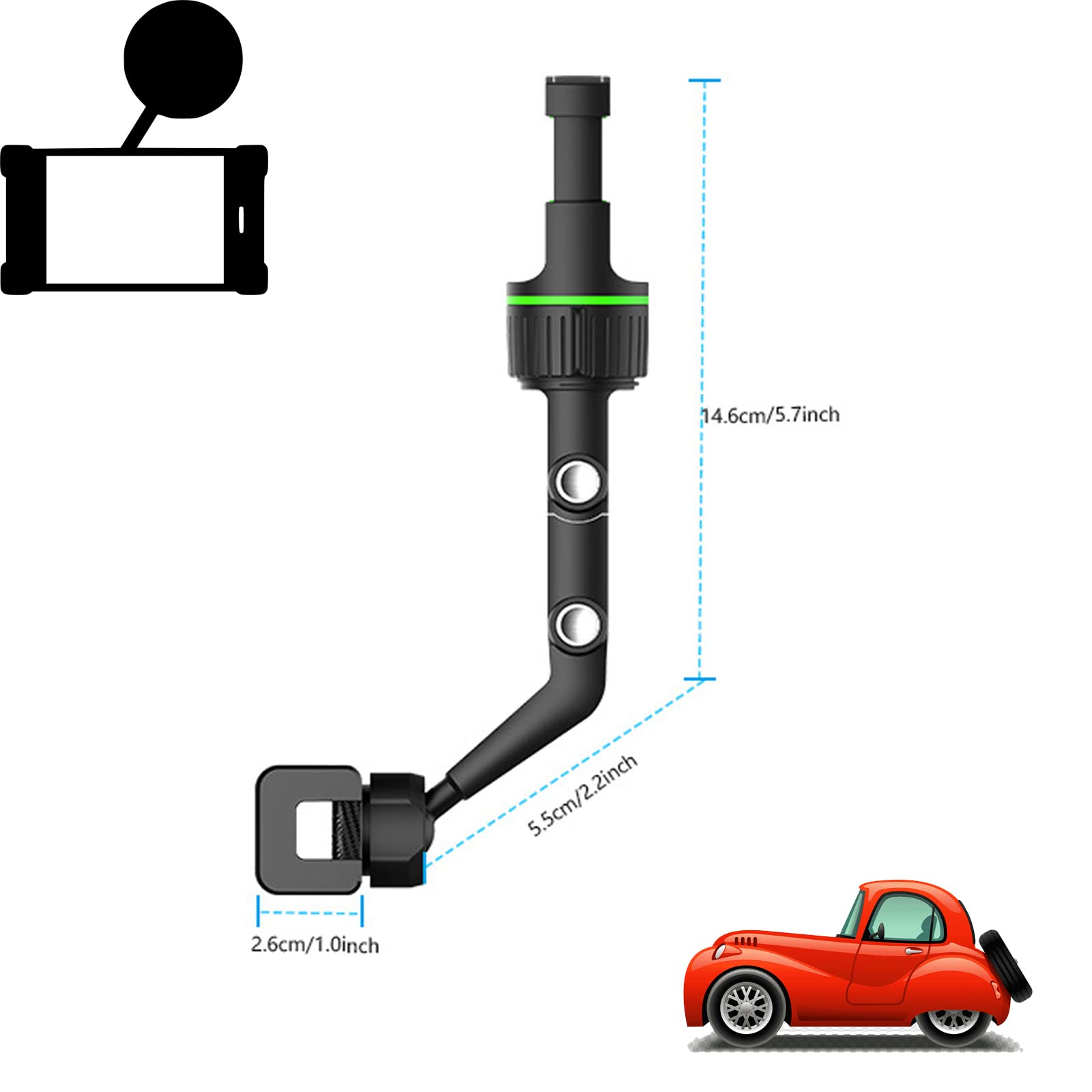 Soporte para Teléfono Celular para Coche Giratorio 360 Grados de 4 a 6.1 Pulgadas Clip de Montaje en Espejo Retrovisor