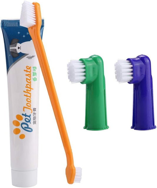 Kit Dental VERALY.MX Limpieza Profunda Mascota Perro Pasta y Cepillo Doble Dedal Silicona Flexible