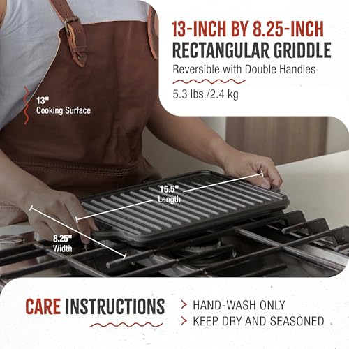 Plancha Rectangular Reversible Victoria Negro para Dos Quemadores de Hierro Fundido Sazonada 33 x 21 cm