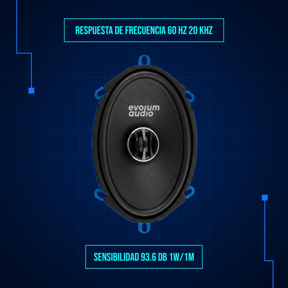 Evolum Audio - Kit Bocinas 2 Vías - Sonido Claro y Potente - Potencia RMS de 150 W - Gran Volumen y Claridad sin Distorsión - Fácil Instalación & Amplia Compatibilidad - Modelo Coaxial (5x7 in)