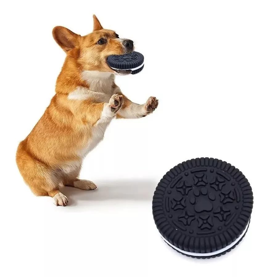 Juguete de Goma para Perros en Forma de Galleta Oreo | Sonido Interactivo | Limpieza de Dientes | Material Seguro y Duradero | Ideal para Mordidas y Masticaciones
