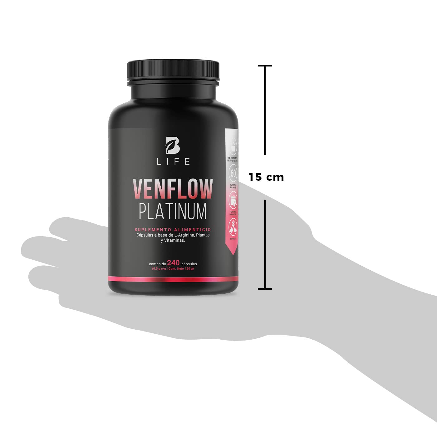 L-Arginina, Resveratrol, Ajo negro, Jengibre y Vitaminas. 240 cápsulas. Ingredientes naturales. Venflow Platinum B Life.