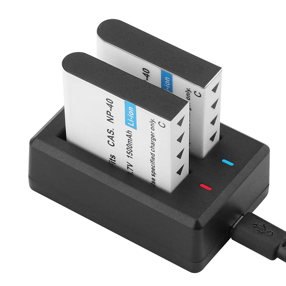 GeeKam NP-40 - Batería recargable de 1500 mAh (paquete de 3) con cargador dual USB para videocámaras, compatible con Casio NP-40