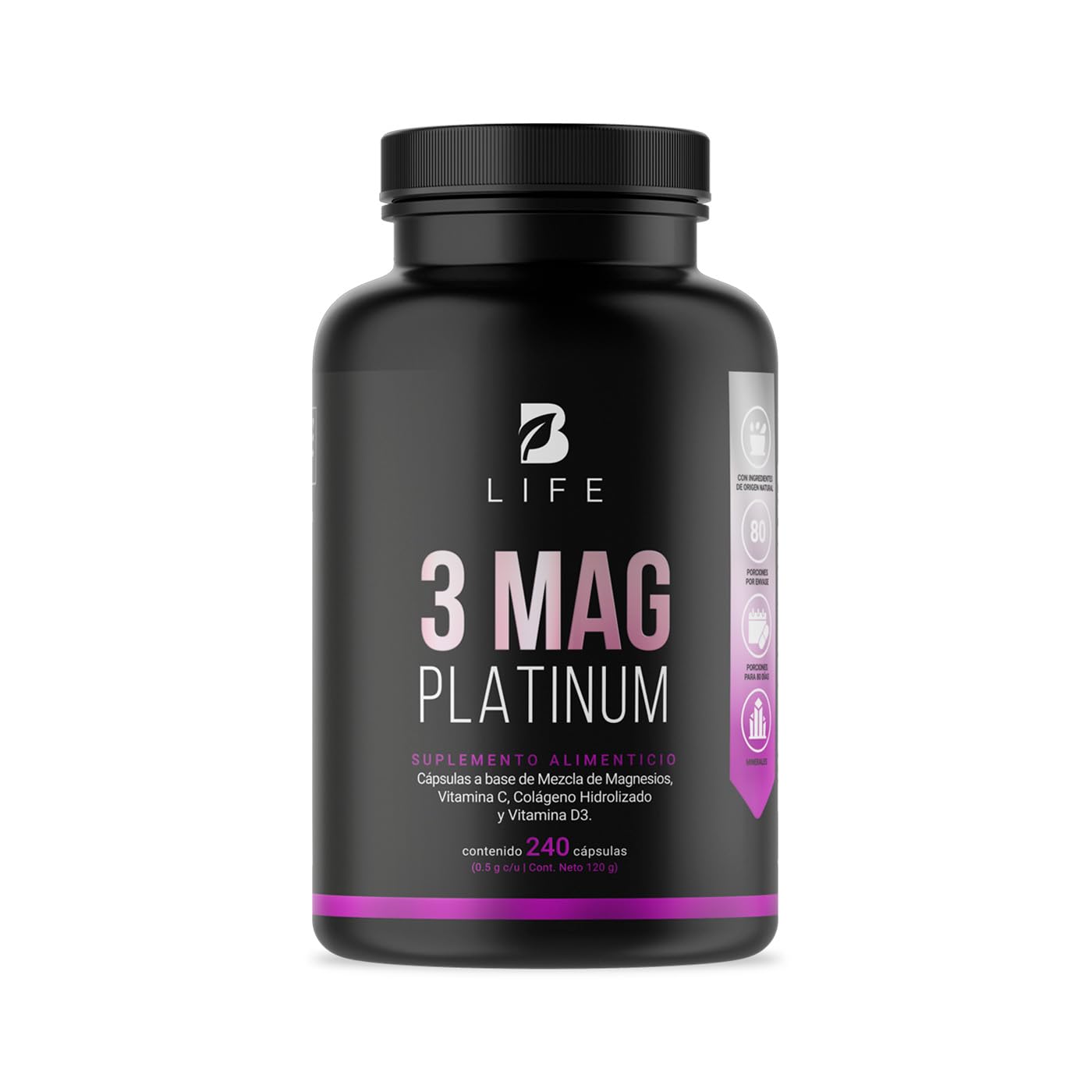 Suplemento de Magnesios Premium B Life Blanco con Colágeno Hidrolizado, Vitamina D3 y Vitamina C