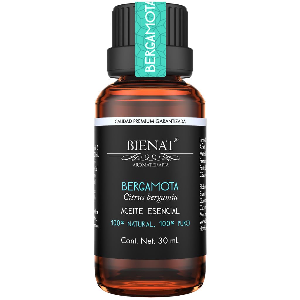 BIENAT AROMATERAPIA Aceite Esencial de Bergamota 30mL | 100% Puro y Concentrado | Ideal para Difusor de Aromas, Humidificador, Aromaterapia, Masajes, Meditación, Jabones y Velas | Esencia Natural en Gotas
