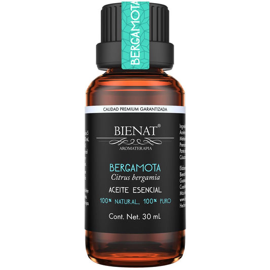 BIENAT AROMATERAPIA Aceite Esencial de Bergamota 30mL | 100% Puro y Concentrado | Ideal para Difusor de Aromas, Humidificador, Aromaterapia, Masajes, Meditación, Jabones y Velas | Esencia Natural en Gotas