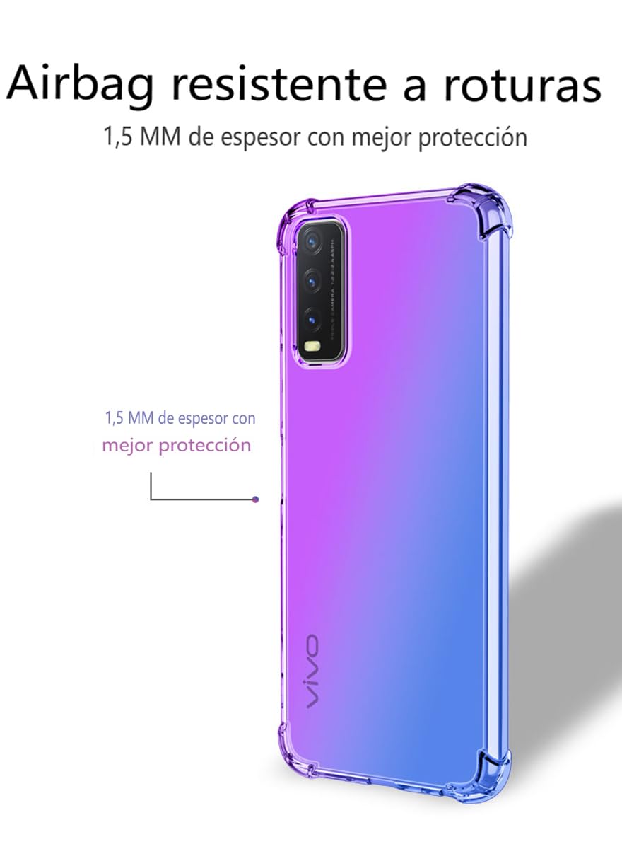 DABUNA Funda para Vivo Y20 2020/Y20 2021/Y20S/Y12S/Y11s/Y20G/Y20i Case Uso Rudo,Transparente Colores Degradados Protectora de Cámara Anticaída Carcasa Bumper(Púrpura Azul)